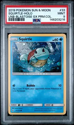 Pokemon Squirtle Holo #33 Sun & Moon Blastoise GX Premium Collection PSA 9 Mint - Image 1