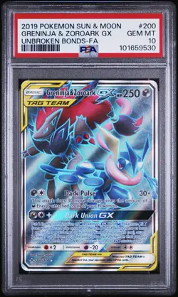 🔥 2019 POKEMON SUN & MOON UNBROKEN BONDS FULL ART GRENINJA & ZOROARK GX PSA 10 - Image 1