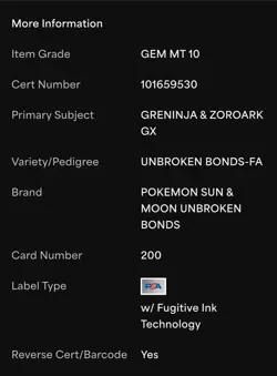 🔥 2019 POKEMON SUN & MOON UNBROKEN BONDS FULL ART GRENINJA & ZOROARK GX PSA 10 - Image 4