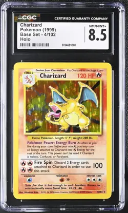 1999 Pokemon Charizard Base Set Holo 4/102 CGC Graded 8.5 - Image 1