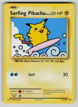 Surfing Pikachu 111/108 Evolutions Pokemon LP - small indent - Image 1