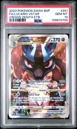 2023 POKEMON SWSH BLACK STAR PROMO #291 FULL ART/LUCARIO VSTAR PSA 10 - Image 1