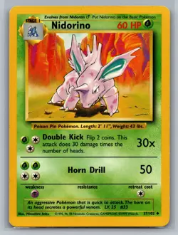 Nidorino Base Set #037/102 Uncommon Pokemon Card - Image 1