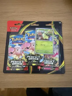 Pokemon TCG Perfect Order 3 Pack Blister Chikorita New Sealed - Image 1