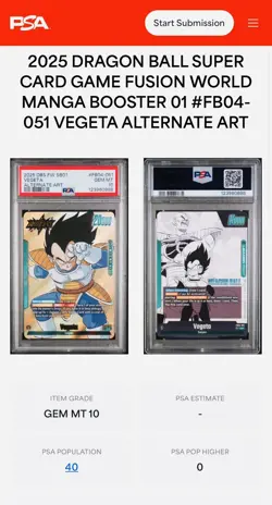 VEGETA DRAGON BALL SUPER CARD GAME FW SB01 #FB04-051 ALTERNATE ART PSA 10🔥📈🔥 - Image 4
