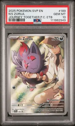2025 POKEMON SVP EN-JOURNEY TOGETHER POKEMON CENTER ETB PROMO N'S ZORUA PSA 10 - Image 1