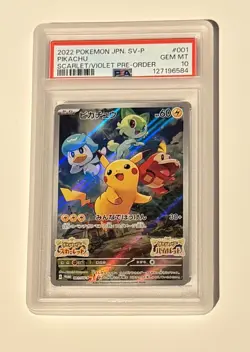2022 POKEMON JAPANESE SV PROMO SCARLET & VIOLET PRE-ORDER #001 PIKACHU PSA 10 - Image 1