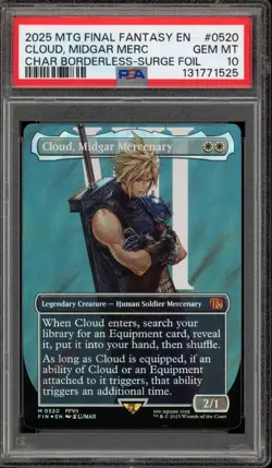 Magic MTG FF Cloud Midgar Mercenary FIN CHAR Borderless Surge Foil #0520 PSA 10 - Image 1