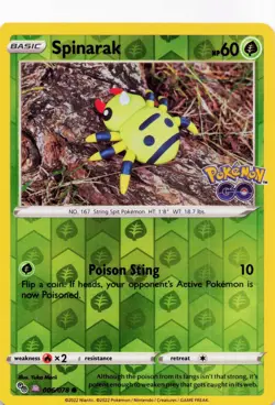 Spinarak 006/078 - REVERSE HOLO - Pokemon GO - NM - Image 1