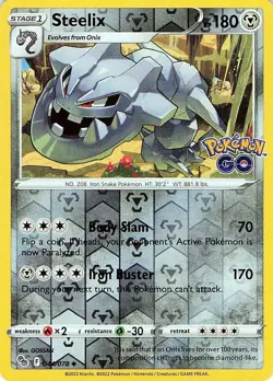 Steelix 044/078 - REVERSE HOLO - Pokemon GO - NM - Image 1
