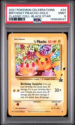 Birthday Pikachu Holo 24 Celebrations Classic Collection Pokemon PSA 9 *547 - Image 1