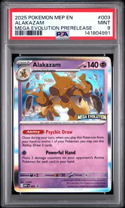 2025 POKEMON MEP EN-ME BLACK STAR PROMO MEGA EVOLUTION PRERELEASE ALAKAZAM PSA 9 - Image 1