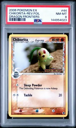 2006 Pokemon EX Dragon Frontiers Chikorita Reverse-Foil #44 PSA 8 NM-MT - Image 1