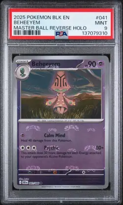Pokemon BLK EN-BLACK BOLT 041 BEHEEYEM MASTER BALL REVERSE HOLO PSA 9-137079310 - Image 1