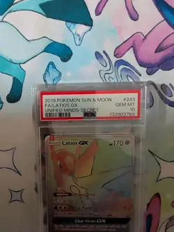 2019 POKEMON SUN & MOON UNIFIED MINDS SECRET #243 FULL ART/LATIOS GX PSA 10 - Image 2