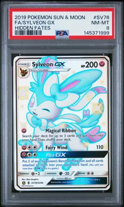 2019 POKEMON SUN & MOON HIDDEN FATES #SV76 FULL ART/SYLVEON GX PSA 8 - Image 1