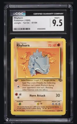 1999 Pokemon Jungle 1st Edition Rhyhorn #61 CGC 9.5 MINT+ - Image 1