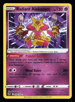Radiant Alakazam 059/195 Radiant Rare Silver Tempest Pokemon Card - Image 1