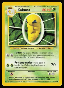 Kakuna 33/102 UK 4th Print 1999-2000 Base Set Pokemon Card - Image 1