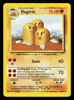 Dugtrio 19/102 Rare Base Set Pokemon Card - Image 1