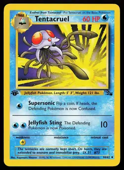 Tentacruel 44/62 1st Edition Uncommon Fossil Pokemon Card - Image 1