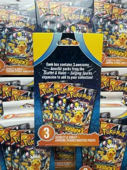 Pokemon TCG Scarlet & Violet Surging Sparks 3‑Pack Booster Blister – Sealed - Image 2