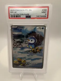 Pokemon Piplup 098/094 Phantasmal Flames Illustration Rare Holo EN PSA 9 2025 - Image 1