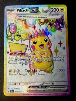 Pokemon TCG Sv08: Surging Sparks Pikachu EX Holo Card 219/191 - Image 1