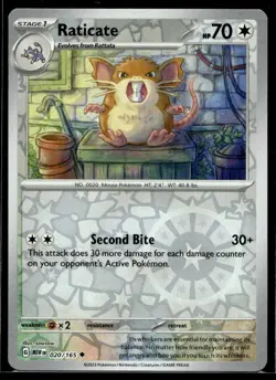 Raticate SV: Scarlet & Violet 151 020/165 LP Pokemon TCG | Buy 1 Get 2 Free - Image 1
