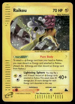 Pokemon Cards Raikou H26/H32 Holo Skyridge Holo Holo Rare MP - Image 1