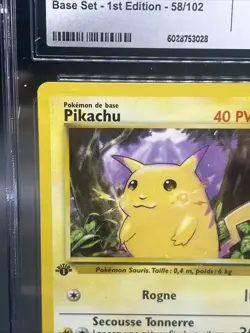 CGC 9 MINT French Pikachu Base Set 1st Edition 1999 Pokemon WOTC 58/102 👀 - Image 3