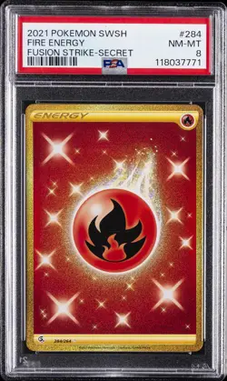 2021 POKEMON SWORD & SHIELD FUSION STRIKE SECRET #284 FIRE ENERGY PSA 8 - Image 1