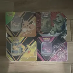 Pokemon TCG V Powers & Battle Styles Tin Collection Box Set 4 Tins Eevee Pikach… - Image 1