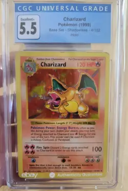 CGC 5.5 Charizard 1999 Base Set 4 /102 Shadowless Holo Pokemon TCG Blue Label - Image 1