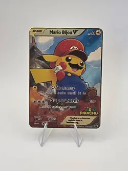 Gold Metal Pikachu Mario Card Fan Custom Pokemon Collectible Display Card - Image 1