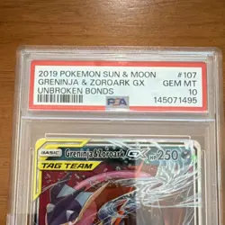Pokemon Greninja & Zoroark GX Holo Sm-Unbroken Bonds 107/214 PSA 10 2019 - Image 2