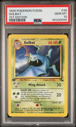 1999 POKEMON FOSSIL 1ST EDITION #34 GOLBAT PSA 10 - Image 1
