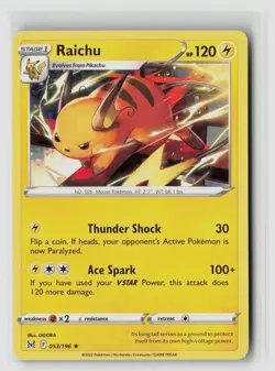 Raichu #053/196 Swsh11 Lost Origin Rare Non Holo Pokemon TCG NM - Image 1