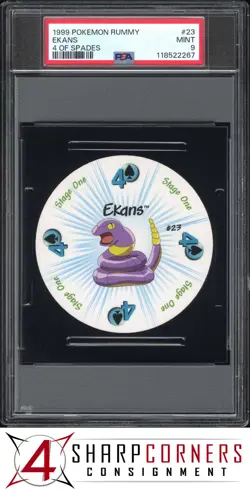 1999 POKEMON RUMMY #23 EKANS 4 OF SPADES POP 3 PSA 9 - Image 1