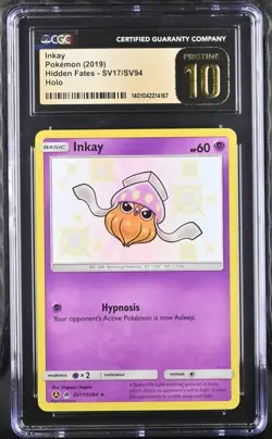 ✨✨ CGC 10 Pristine Inkay SV17/SV94 Hidden Fates Shiny Vault Pokemon Card - Image 1