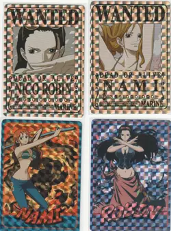 2024 One Piece NAMI & NICO ROBIN Holographic Stickers Wanted Dead & Action 4PCS - Image 1