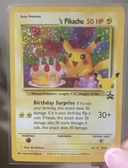Pokemon TCG Birthday Pikachu Promo Holo Card 50 HP #25 English ______'s Pikachu - Image 1