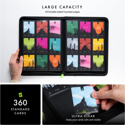 9 Pocket Trading Card Zip Binder, 360 Cards, Premium Exo-Tec Album Material, ... - Image 2