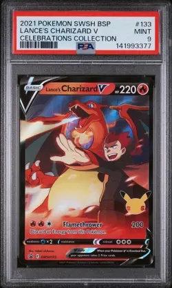 2021 POKEMON SWSH BLACK STAR PROMO #133 LANCE'S CHARIZARD V PSA 9 - Image 1