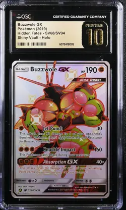 2019 POKEMON SUN & MOON HIDDEN FATES #SV68 FULL ART/BUZZWOLE GX CGC 10 PRISTINE - Image 1
