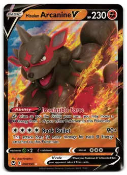 Hisuian Arcanine V 090/195 - 🌊 Silver Tempest V Rare Pokemon TCG Holo 🖤 - LP - Image 1