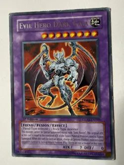 YUGIOH EVIL HERO DARK GAIA GLAS-EN040 RARE 1ST EDITION HP/DMG - Image 1