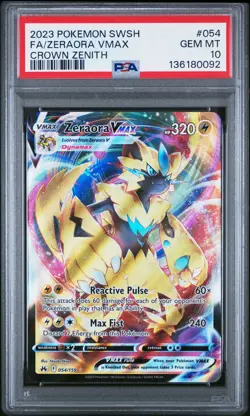 2023 POKEMON SWORD & SHIELD CROWN ZENITH #054 FULL ART/ZERAORA VMAX PSA 10 - Image 1
