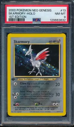 2000 Pokemon Neo Genesis 13 Skarmory Holo 1st Edition PSA 8 129663632 SWIRL - Image 1