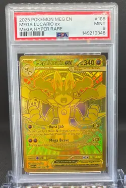 PSA 9 Mega Lucario ex 188/132 Me01: Mega Evolution Holo Pokemon 2025 GOLD - Image 1